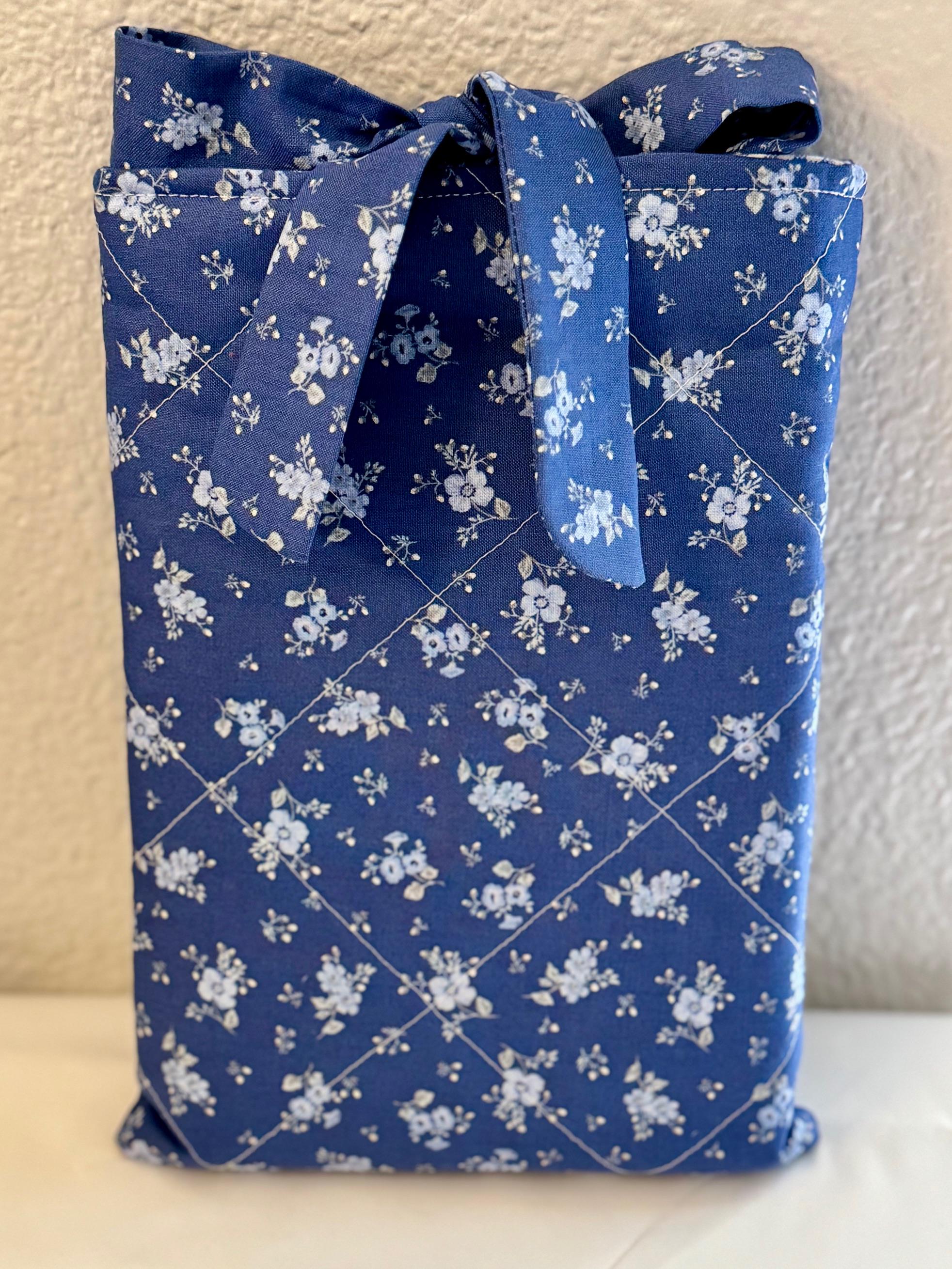 Handmade Quilted Book Sleeve with Bow-Blue Floral