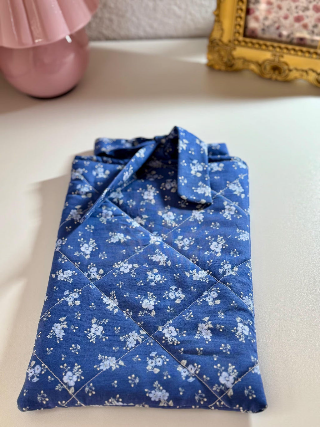 Handmade Quilted Book Sleeve with Bow-Blue Floral