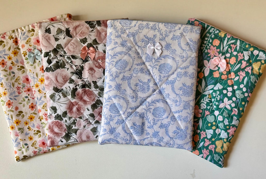 Handmade Quilted Book Sleeve-Victorian Blue